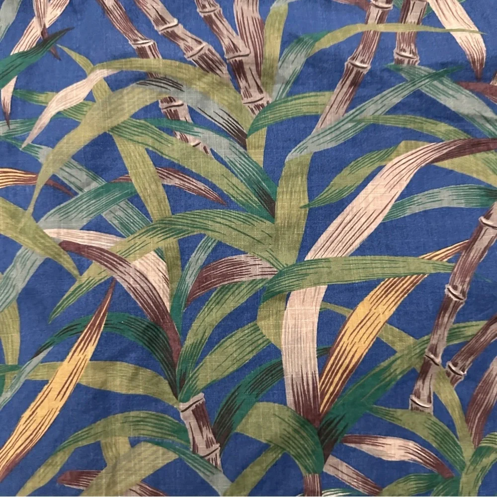 J. Crew Blue Bamboo Hawaiian Shirt Short Sleeve Button Down Cotton Men’s Size XL